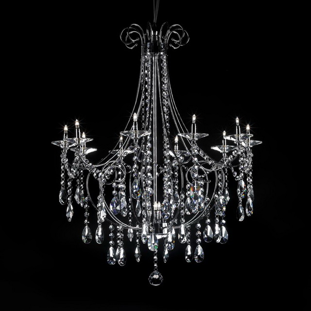 Living room crystal chandelier 3d rendering