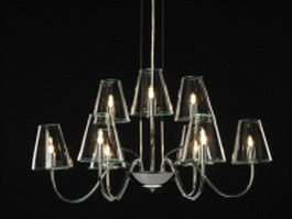 9 light chrome and glass chandelier 3d model preview