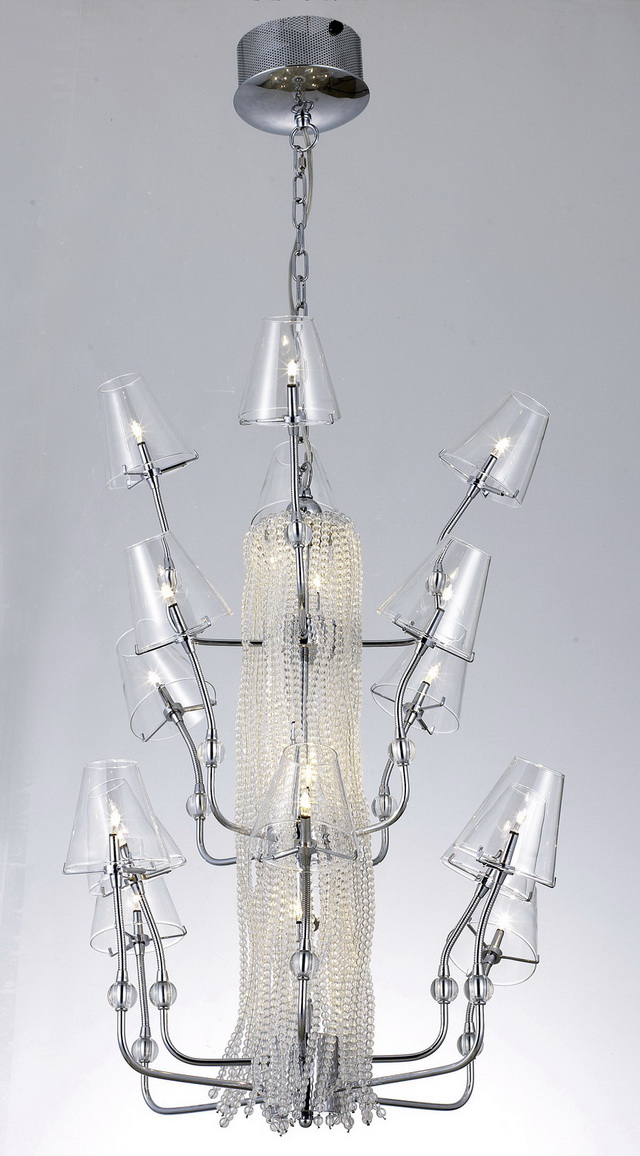 Three-tier chrome chandelier 3d rendering