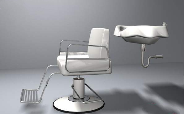 Higher-end barber chair and shampoo basin 3d rendering