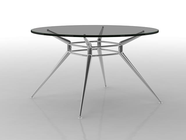 Black glass round dining table 3d rendering