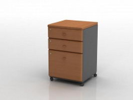 3 drawers wood file cabinet 3d model preview