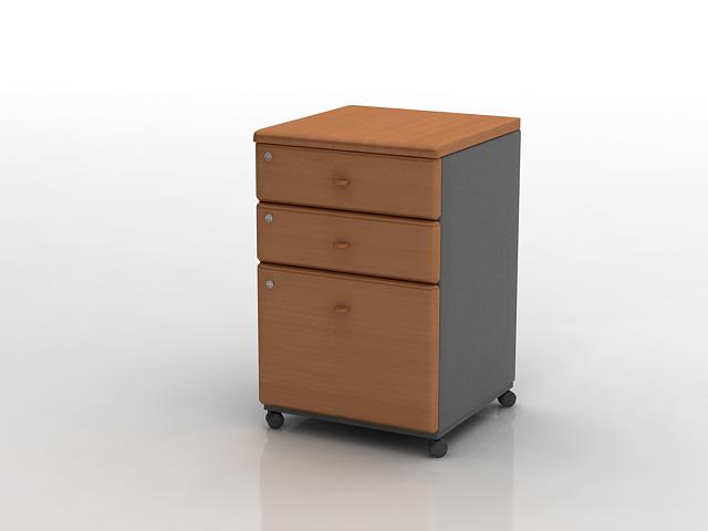 3 drawers wood file cabinet 3d rendering