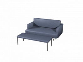 Modern style settee couch and ottoman 3d model preview