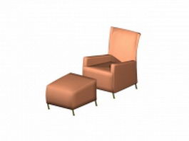 Orange armchair and ottoman 3d model preview