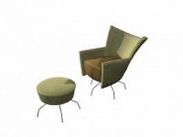 Reclining chair and round ottoman 3d model preview