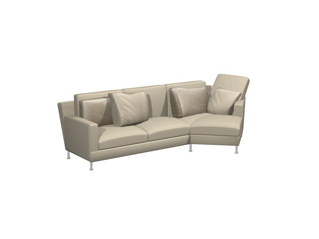 Khaki cloth three cushion couch 3d rendering