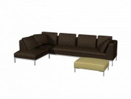 Corner sectional sofa and ottoman 3d model preview
