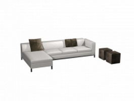 White sectional sofa and ottoman 3d model preview