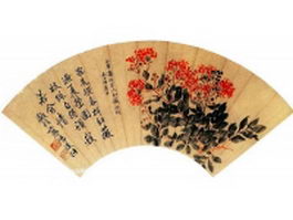Paper folding fan - poem and red rosaceae pattern texture