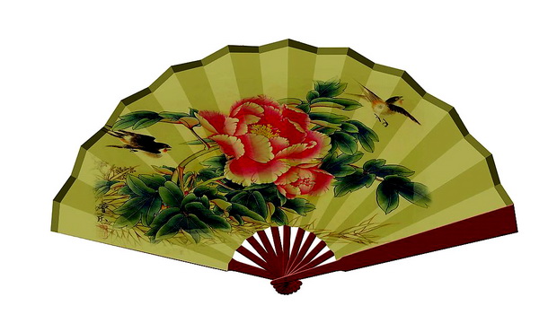 Silk folding fan - flower embroidery pattern texture