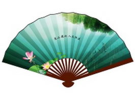 Paper folding fan - lotus flowers in the pond texture
