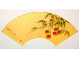 Paper folding fan - Chinese painting branches of litchi patte texture