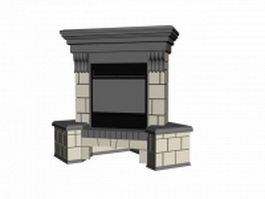 Brick fireplace 3d model preview