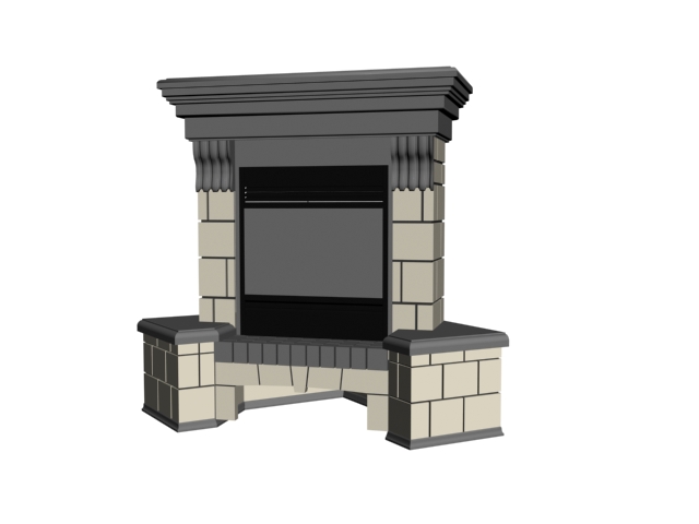 Brick fireplace 3d rendering