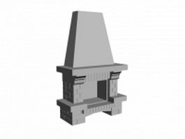Kitchen brick fireplace 3d model preview