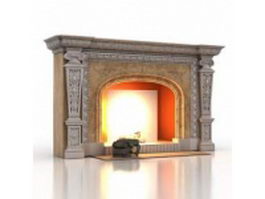 Carved stone fireplace 3d model preview