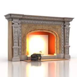 Carved stone fireplace 3d rendering