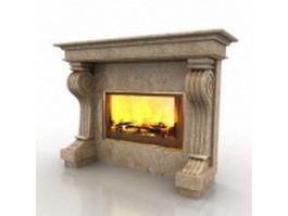Beige marble burning fireplace 3d model preview