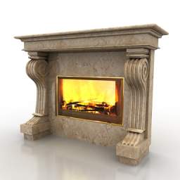 Beige marble burning fireplace 3d rendering