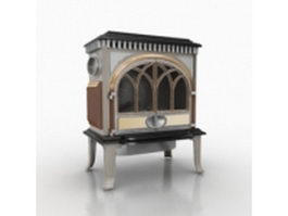 Cast iron wood burning fireplace 3d model preview