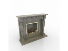 French style wood fireplace 3d model preview