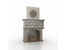 Wall insert wood fireplace 3d model preview
