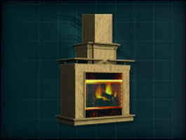 Wood mantel gas fireplace 3d model preview