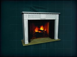 White marble wood burning fireplace 3d model preview