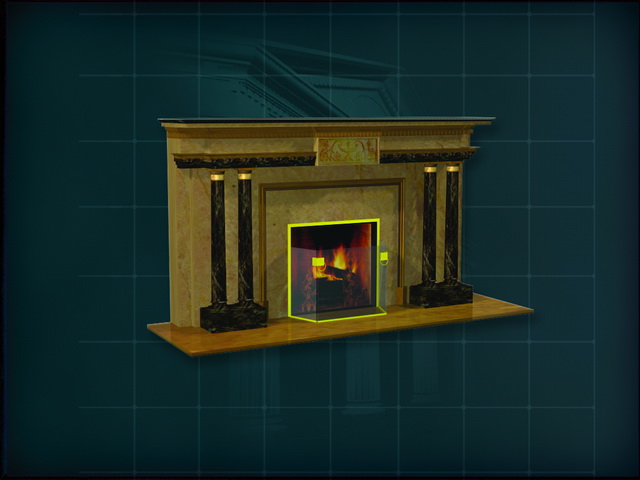 Golden marble fireplace 3d rendering
