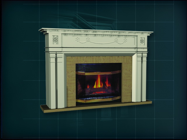 Gypsum mantelpiece wood burning fireplace 3d rendering
