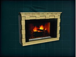 Carved wood mantel flame fireplace 3d model preview