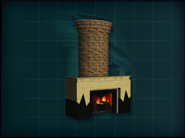 Brick chimney and stone fireplace 3d rendering