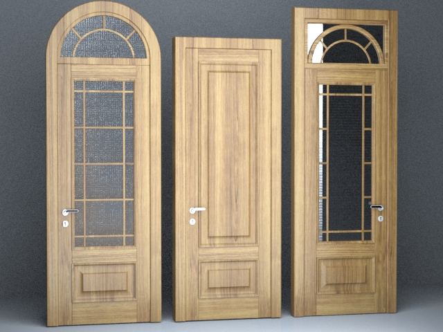 Three kinds of wooden door 3d rendering