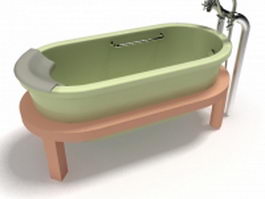 Pedestal tub with wooden base 3d model preview