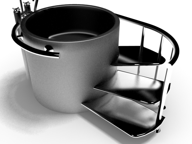 Eastern style steel bathtub 3d rendering