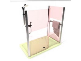 Pink frameless tempered glass shower cubicle 3d model preview