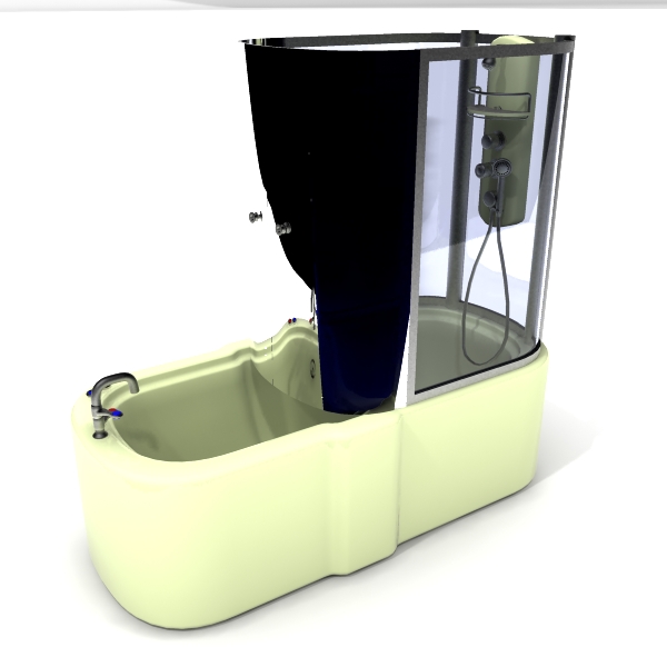 One piece bathtub shower stall 3d rendering