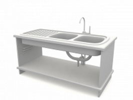 Double bowl kitchen sink 3d model preview