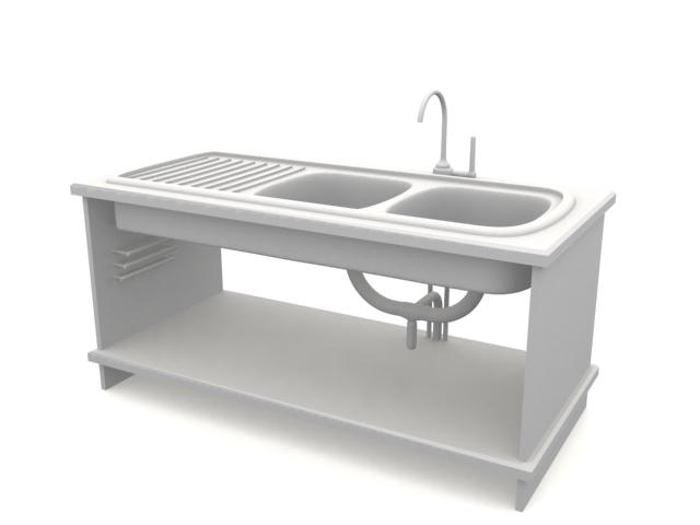 Double bowl kitchen sink 3d rendering