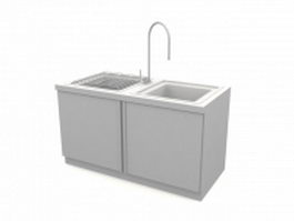 Kitchen sink with drain board 3d model preview