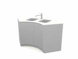 Two bowl corner kitchen sink 3d model preview