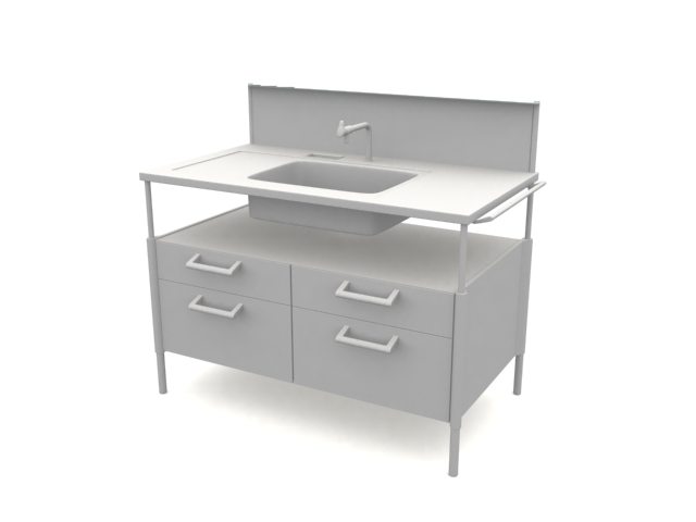 Free standing kitchen cabinet sink 3d rendering