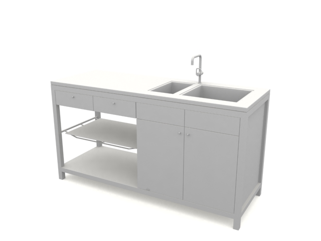 Kitchen sink base cabinet 3d rendering