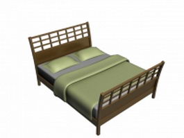 Wooden bed with headboard and footboard 3d model preview