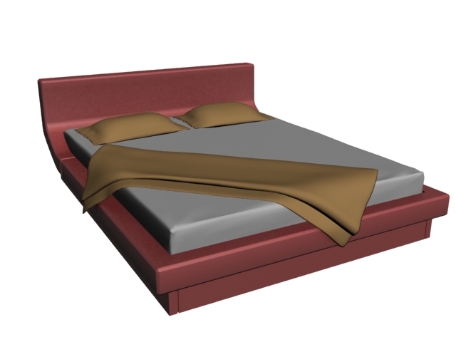 Red wood double bed 3d rendering