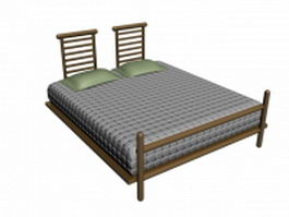 Teak wood mattress bed 3d model preview