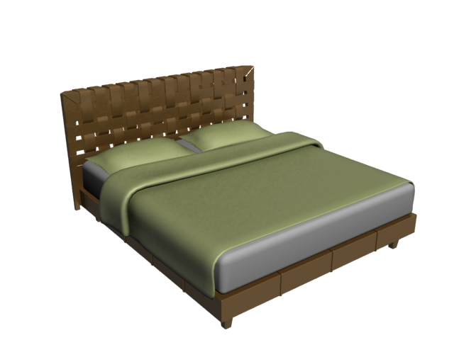 Teak wood mattress double bed 3d rendering