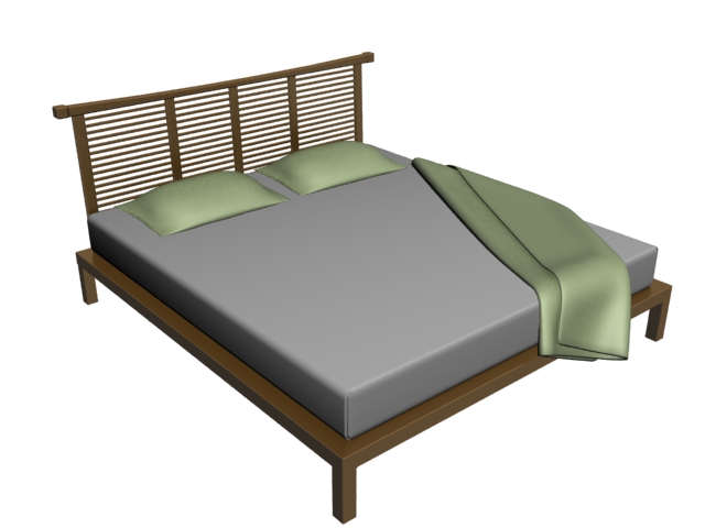 Teak wood platform bed 3d rendering