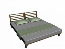 Wood platform double bed 3d model preview